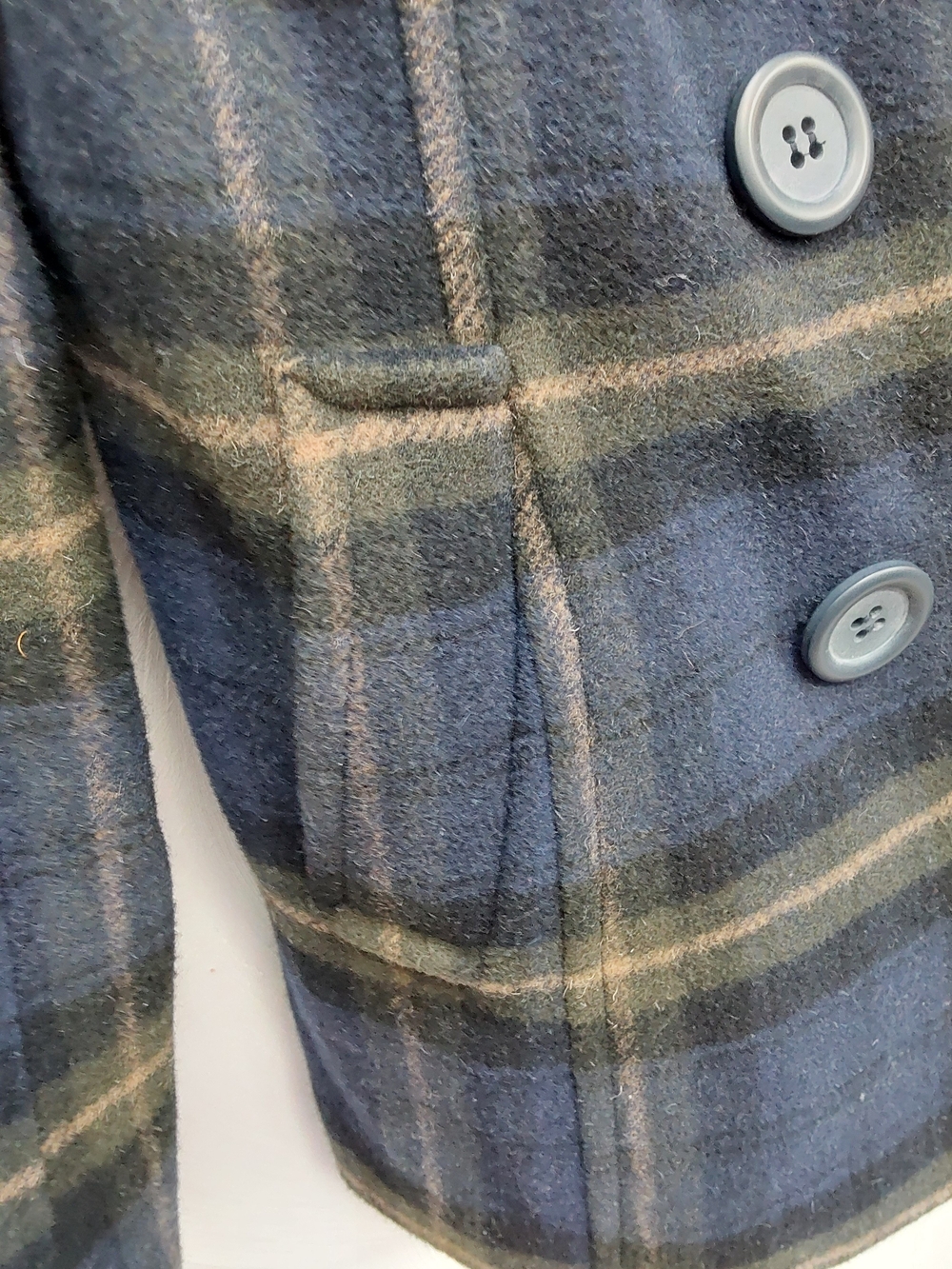 Vintage Navy Blue Plaid Double-Breasted Wool  Peacoat 6 - Picture 4 of 7
